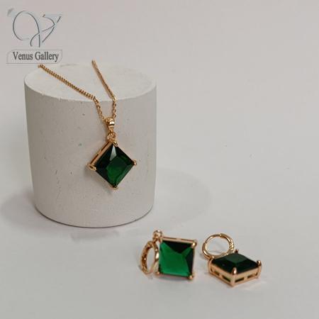 3-1-1.jpg نیم ست استیل برند ysx نگین سبز کد5238 - Image 1