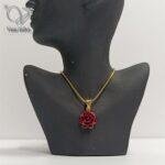 گردنبند نقره مدل گل رز قرمز صدفی کد 8221