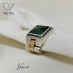 انگشتر نقره مردانه مدل رولکس بند ساعتی سنگ سنتتیک سبز کد 6218