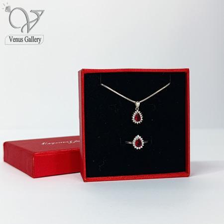 3-2-2.jpg ست گردنبند و انگشتر نقره نگین سنتتیک قرمز مدل اشکی کد8736 - Image 1