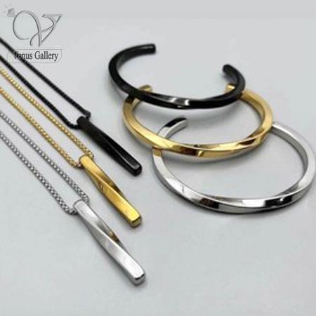 3-6.jpg ست گردنبند و بنگل پیچ مردانه استیل کد 5312 - Image 1