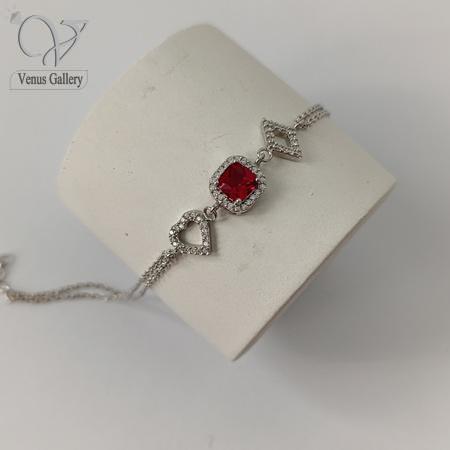 302.jpg دستبند نقره جواهری دخترانه نگین قرمز قلبی کد 4761 - Image 1