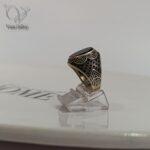 انگشتر نقره مردانه سنگ اونیکس مشکی رکاب قلمکاری شده کد 4992 - Image 4
