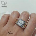 انگشتر نقره مردانه رکاب بند ساعتی رولکس با سنگ هولیت کد 9901 - Image 2