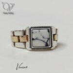 انگشتر نقره مردانه رکاب بند ساعتی رولکس با سنگ هولیت کد 9901