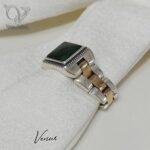 انگشتر نقره مردانه مدل رولکس بند ساعتی سنگ سنتتیک سبز کد 6218 - Image 2