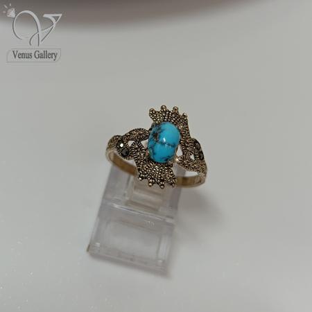 403.jpg انگشتر نقره زنانه فیروزه نیشابور اصل نگین مارکازیت کد 4829 - Image 1