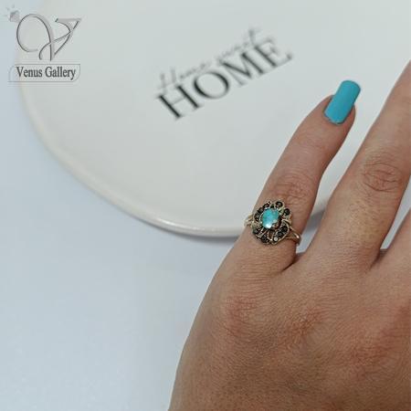 407.jpg انگشتر نقره زنانه نگین مارکازیت با سنگ اصل فیروزه نیشابور معدنی کد 4838 - Image 1