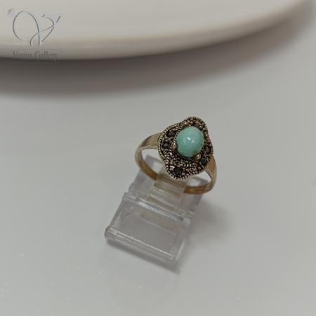 414-1.jpg انگشتر نقره زنانه نگین مارکازیت با سنگ فیروزه نیشابور کد 4909 - Image 1