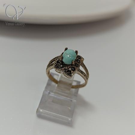 417-1.jpg انگشتر نقره نگین مارکازیت با سنگ فیروزه نیشابور اصل کد 4911 - Image 1