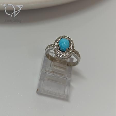 418.jpg انگشتر نقره زنانه جواهری با سنگ فیروزه نیشابور اصل کد 4831 - Image 1