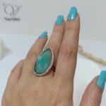 انگشتر نقره دخترانه نگین آبی مدل اشکی کد7893 - Image 2