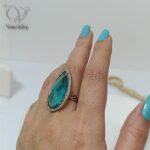 انگشتر نقره دخترانه نگین آبی مدل اشکی کد7893