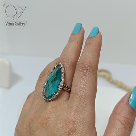 420-1.jpg انگشتر نقره دخترانه نگین آبی مدل اشکی کد7893 - Image 1