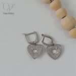 گوشواره نقره جواهری دخترانه طرح قلب پرنگین کد8249