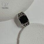 انگشتر نقره مردانه ترک با نگینهای اتمی مشکی کد5316