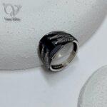 انگشتر نقره مردانه سیاه قلم ترک با سنگ اونیکس تراش طرح برگ فاخر کد8403 - Image 5