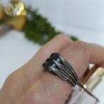 انگشتر نقره مردانه سیاه قلم ترک با سنگ اونیکس تراش طرح برگ فاخر کد8403 - Image 4
