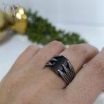 انگشتر نقره مردانه سیاه قلم ترک با سنگ اونیکس تراش طرح برگ فاخر کد8403 - Image 2