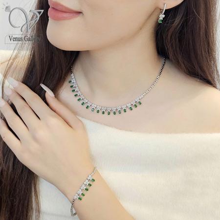 6-1.jpg سرویس جواهری نگین سبز فاخر نقره 925 اصل روکش طلا و رنگ ثابت کد1117 - Image 1