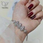 دستبند نقره زنانه مدل تراش اشکی طرح طلاسفید کد 5841