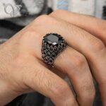 انگشتر نقره مردانه سنگ اونیکس چند وجهی بیضی بسیار شیک ترک کد 6119 - Image 2