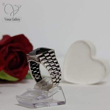 603-1.jpg انگشتر نقره مردانه سنگ اونیکس چند وجهی مشکی ساخت ترکیه کد8589 - Image 1