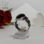 انگشتر نقره مردانه سنگ اونیکس مشکی چند وجهی بیضی ترکیه ای کد 5466 - Image 2