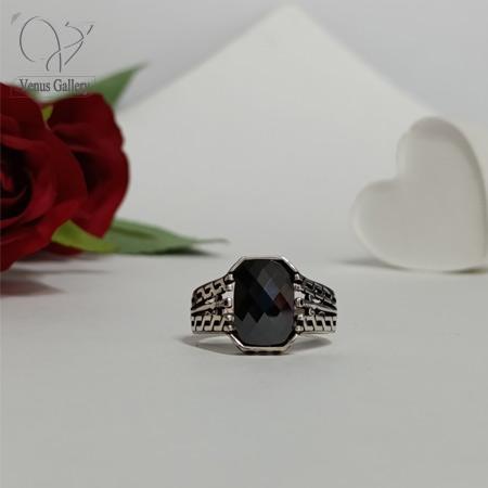619.jpg انگشتر نقره مردانه نگین مستطیلی اونیکس مشکی ساخت کشور ترکیه کد 5468 - Image 1