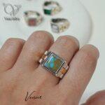 انگشتر نقره مردانه رکاب بند ساعتی رولکس سنگ فیروزه صنعتی کد 6215