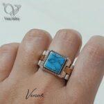 انگشتر نقره مردانه رکاب بند ساعتی رولکس سنگ فیروزه چینی کد 3638 - Image 2