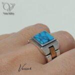 انگشتر نقره مردانه رکاب بند ساعتی رولکس سنگ فیروزه چینی کد 3638