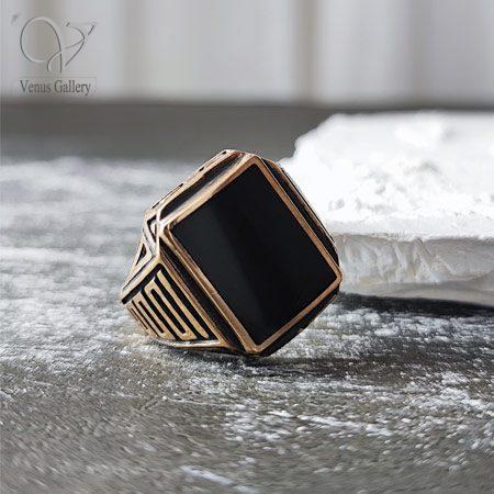 66cf6509ca5e3.jpg انگشتر مردانه طلاروس سنگ مشکی کد 4284 - Image 1