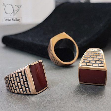 66cf6c835225e.jpg انگشتر مردانه طلاروس سنگ قهوه ای - Image 1