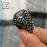 انگشتر نقره مردانه سنگ اونیکس چند وجهی بیضی بسیار شیک ترک کد 6119 - Image 4