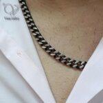 ست گردنبند و دستبند کارتیر مردانه استیل رنگ دودی مشکی کد 9188 - Image 2