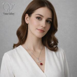 گردنبند گل رز نقره دخترانه / زنانه