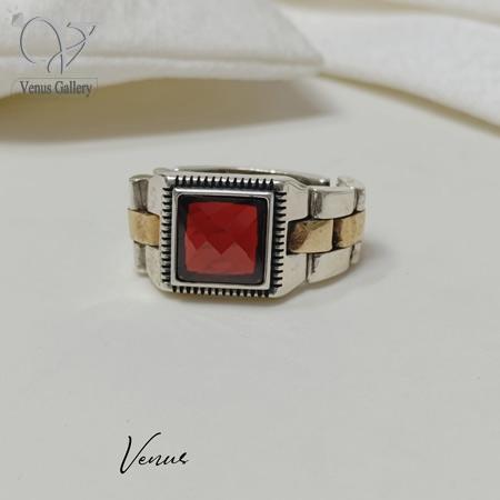 72-1-1.jpg انگشتر نقره مردانه رکاب یند ساعتی رولکس با سنگ سنتتیک قرمز کد9911 - Image 1