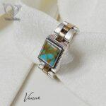 انگشتر نقره مردانه رکاب بند ساعتی رولکس سنگ فیروزه صنعتی کد 6215 - Image 2