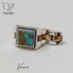 انگشتر نقره مردانه رکاب بند ساعتی رولکس سنگ فیروزه صنعتی کد 6215 - Image 4