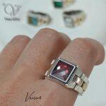 انگشتر نقره مردانه رکاب یند ساعتی رولکس با سنگ سنتتیک قرمز کد9911 - Image 2