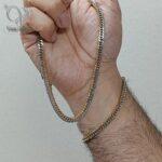 ست گردنبند و دستبند کارتیرپسرانه استیل دو رنگ طلایی و نقره ای کد 9232