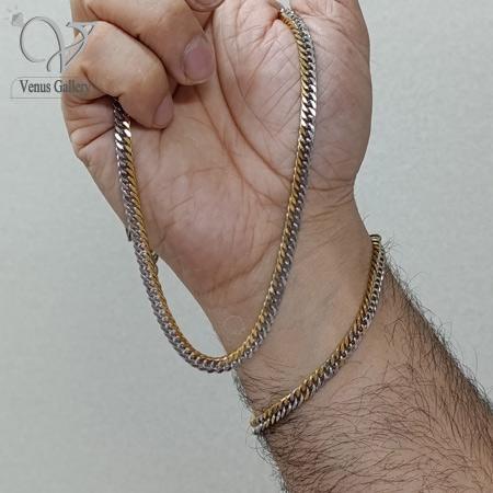 8-4-1.jpg ست گردنبند و دستبند کارتیرپسرانه استیل دو رنگ طلایی و نقره ای کد 9232 - Image 1