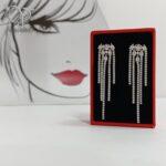 گوشواره نقره دخترانه مدل آبشاری پر نگین کد 9065