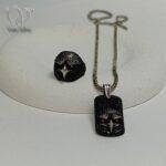 ست گردنبند و انگشتر نقره مردانه طرح عقاب تمام مشکی با نگینهای اتمی کد 8393 - Image 6