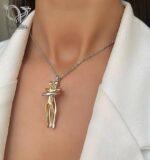 گردنبند آغوش ( بغل ) استیل دو رنگ طلایی نقره ای کد 7115 - Image 3