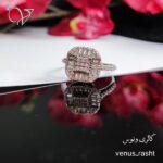 انگشتر نقره جواهری زنانه مدل امرالدکات پرنگین مربعی کد 1389
