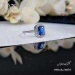 انگشتر نقره با نگین آبی  مربعی کریستالی - Image 2