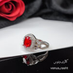 انگشتر نقره زنانه نگین قرمز جواهری کد 1466 - Image 2