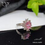 انگشتر نقره زنانه طرح جواهر با سنگ صورتی کد 1219 - Image 2